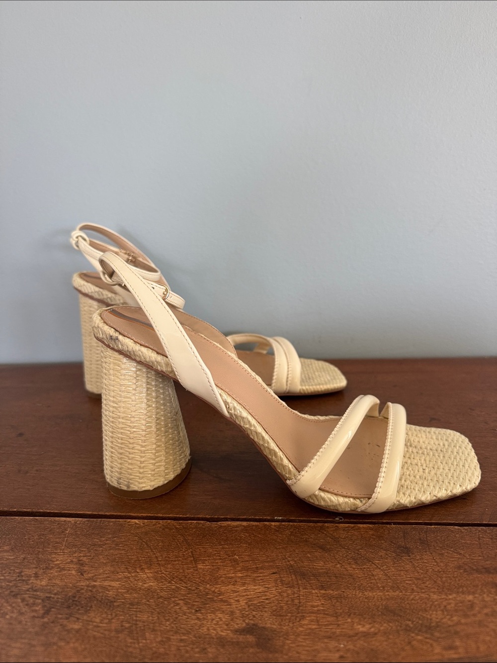 Sam Edelman Cream Woven Kia Block Heel Sandals